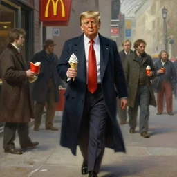 portrait of an humanoid ivanka trump from carpenter the thing ordering mcdonald ’ s while walking in a street with a icecream, hight detailed painting by gustave courbet and greg rutkowski, peter mohrbacher, joseph christian leyendecker, nice studio lighting, smooth tiny details, soft and clear shadows, low contrast, perfect