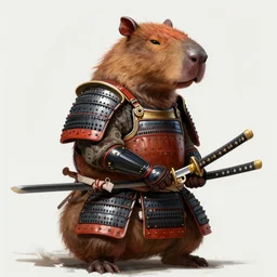 capybara samurai, wearing samurai armor with a katana, highly detailed, digital painting, artstation, concept art, smooth, sharp focus, illustration, art by artgerm and greg rutkowski and alphonse mucha