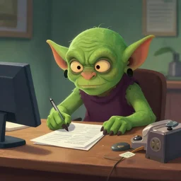 a goblin does his taxes.