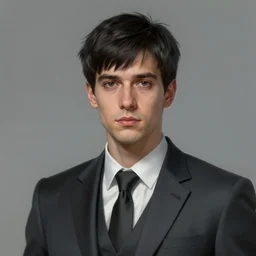 portrait of a man by greg rutkowski, he is! about 3 0 years old, short black hair with bangs, his features are a mix between french, turkish and russian and he is wearing futuristic office suit, highly detailed portrait, digital painting, artstation, concept art, smooth, sharp foccus ilustration, artstation hq