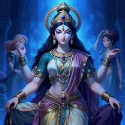 portrait of a majestic indian goddess by ilya kuvshinov and anna dittmann and studio ghibli and wlop and rossdraws, digital art, blue lighting, trending on artstation, anime arts, featured on pixiv, blue lighting, hd, 8 k, highly detailed, good lighting, beautiful, epic, masterpiece