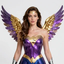 portrait of a superwoman with gold and purple wings, glowing detail, by greg rutkowski, by anton fadeev, by rhads, 4 k