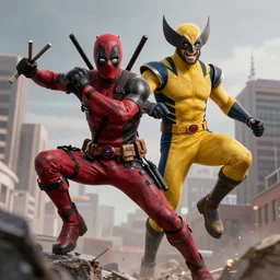 deadpool waltzing!!!! with wolverine, Photorealistic, 4k, trending on artstation