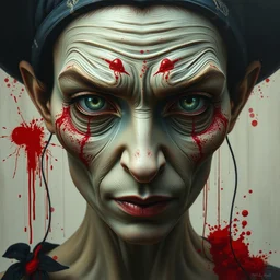a hyper realistic witch, beautiful symmetrical face, award winning painting, paint brush splashes and blood, highly detailed artwork by chiara bautista and beksinski and norman rockwell and greg rutkowski, tom bagshaw weta studio, and lucasfilm