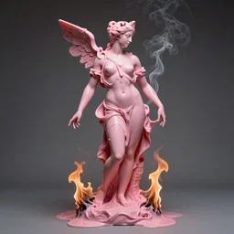 afrodita. beautiful greek sculpture of pink plastic melting / between fire and smoke / studio lighting / art by giovanni strazza, donatello and ellen jewett