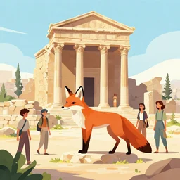 a fox in the ruins of the temple in jerusalem, clean cel shaded vector art. shutterstock. behance hd by lois van baarle, artgerm, helen huang, by makoto shinkai and ilya kuvshinov, rossdraws, illustration - n 9