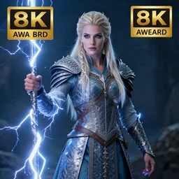 photo of a very beautiful!! nordic queen warrior with lightning powers highly detailed 8 k hdr smooth sharp focus high resolution award - winning photo