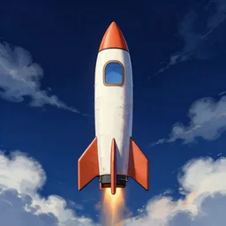 a frontal drawing of a rocket centered with a dark blue background and clouds by inio asano, beeple and james jean, aya takano color style, 4 k, super detailed, night sky, digital art, digital painting,