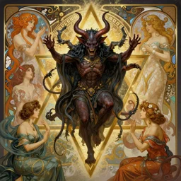 solomonic magician summons a demon into a triangle, epic scene, highly detailed, high quality, 8 k, 4 k, octane render, digital painting, alena aenami, lilia alvarado, shinji aramaki, karol bak, alphonse mucha, tom bagshaw