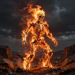 Flaming Skeleton, Full Body, by greg rutkowski