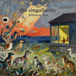 the singularity with creatures by shaun tan, detailed, intricate, torn paper decollage, oil on canvas by edward hopper, ( by mattias adolfsson ), by moebius, vibrant and muted colors