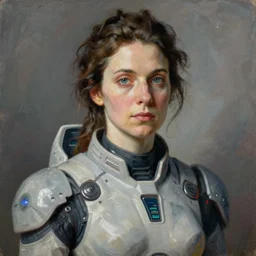 high quality high detail painting by lucian freud, hd, woman with scifi suit