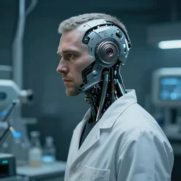 a laboratory operator man with cybernetic enhancements, scifi character portrait by greg rutkowski, daytoner, cinematic lighting, dystopian scifi gear, profile picture, cyborg