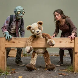 stuffed animal zombies breaking through a wooden obstacle, Gregory Crewdson, Mark Keathley, Lilia Alvarado, Greg Hildebrandt