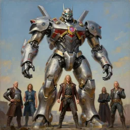 a giant statue of odin mecha, tim hildebrandt, wayne barlowe, bruce pennington, donato giancola, trending on artstation, cinematic composition, beautiful lighting, hyper detailed, 8 k, oil on canvas