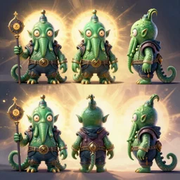 character sheet of a cartoon cthulhu, front and side, unreal engine, very detailed, octane render, artstation, cgsociety, by serge birault