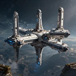 Colossal cyberpunk space station viewed from the outside in the style of Star Citizen, Highly Detailed, Digital Art