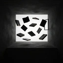an underground black shadow filled with black books floating on black frames dark space skybox black, brightness 0