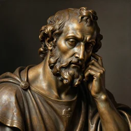 renaissance painting of Socrates, compassion face, emotions closeup, dressed in roman clothes, ultra detailed, made in bronze, art by Guido Reni style, Vincenzo Catena style