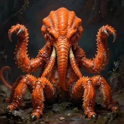 centered zoological portrait of orange cthulhu by chris foss