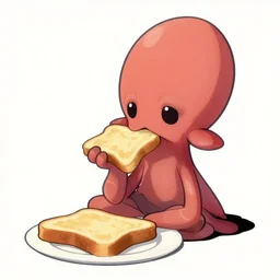 a cute squid is dreaming of a piece of toast, in the style of Jean Giraud