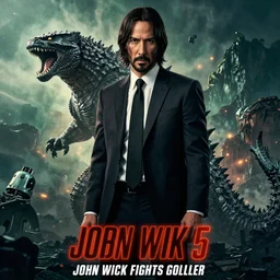 A movie poster for the upcoming film 'John Wick 5: John Wick Fights Godzilla'(2022)