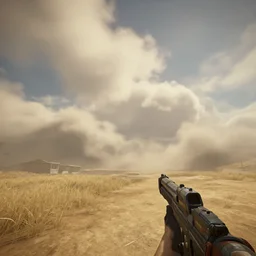 a wide shot of dust 2 from Counter Strike: Global Offensive, beautiful, stunning, serene, volumetric light, volumetric clouds, photography, color, intricate, extremely detailed, photorealistic, unreal engine 5