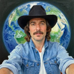 bob ross painting of last selfie on earth