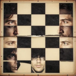 a chess floor texture with man faces inside