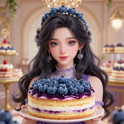 a ( girl as personification of blueberry cake ), beauty portrait, fantasy bakery, digital art by krenz cushart, laurie greasly, wlop, artgerm, scott m fischer, intricate, highly detailed, sharp focus, smooth, epic composition, joyful, unreal engine