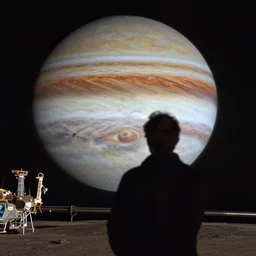 looking out from an american space colony towards the eye of jupiter, the year 2 2 0 0, in the style of caspar david friedrich
