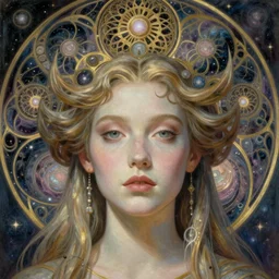 detailed!!! coherent!!! realistic beautiful young groovypunk queen of andromeda galaxy. face portrait. art nouveau!!!, symbolist, visionary, baroque, giant fractal details. horizontal symmetry by zdzisław beksinski, iris van herpen, raymond swanland and alphonse mucha. highly detailed, hyper - real, beautiful