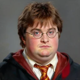 photorealistic painting of a fat harry potter