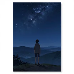 watching the stars at night, on a mountain, by wlop, anime key visual, poster