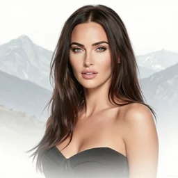 double exposure portrait of megan fox with a mountain background, tattoo design sketch, in the style of matteo pasqualin, amazing detail, sharp