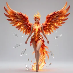 a photo of 8 k ultra realistic woman with flaming phoenix wings, swarm of transparent glass shards, d & d, fantasy, cinematic lighting, highly detailed, artstation, concept art, smooth, sharp focus, illustration, warm light, cozy warm tint, magic the gathering artwork, volumetric lighting, art by akihiko yoshida, greg rutkowski