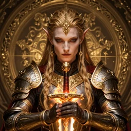 portrait of a tiefling paladin with a flaming sword in his hands. Epic fantasy. beautiful. face symetric cinematic top lighting, insanely detailed and intricate, face by wlop, Charlie Bowater, golden ratio, symmetric, elegant, ornate, luxury, elite, matte painting, cinematic, trending on artstation, deviantart and cgsociety, 8k, high resolution