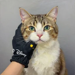 palette knife oil painting of a cat wearing a disney gloves