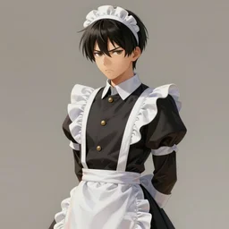 cottagecore, south Korean male, wearing a maid uniform, short, Levi Ackerman, short hair, pointy nose, annoyed. elegant. highly detailed, digital painting, artstation, concept art, smooth, sharp, focus, illustration. art by artgerm and greg rutkowski alphonse mucha and Marat Safin