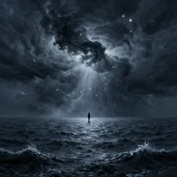 sea storm, intricate, elegant, glowing lights, highly detailed, digital painting, artstation, concept art, smooth, sharp focus, illustration, loneliness, great space, zdzisław beksinski, 4 k, very high resolution, astrophotography, processing, extremely hyperdetailed