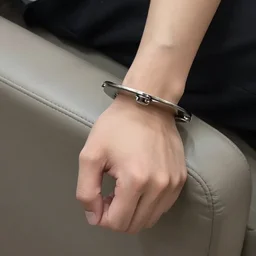 a hand cuffed to an armrest, close up photo, very detailed, sharp, 8 k