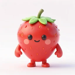 poorly rendered 3 d strawberry character with adorable face