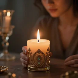 then she lit up a candle,, intricate details, ultra realistic, unreal engine 5, depth of field, bokeh, octane render, 8 k hd,