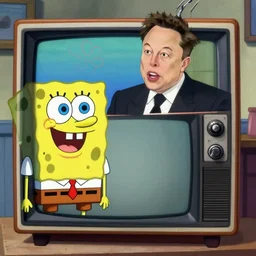elon musk watching spongebob squarepants on an old 1990's tv