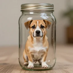 photo of a dog stuck in a jar, professional photograph, 4 k, photorealistic