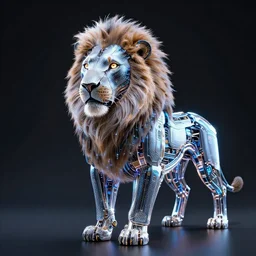 a cybertronic lion, studio lighting, digital art, leds, glowing, highly intricate, extremely detailed, crisp quality and light reflections, unreal engine 5 quality render