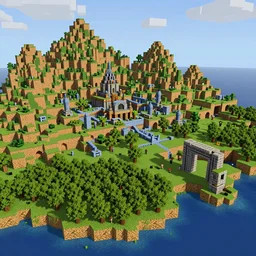 an ancient minecraft city near jagged peaks next to a mangrove swamp with luch caves near the ocean with a ruined portal nearby