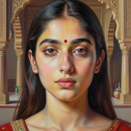 full body portraits, chai, absurdly beautiful, elegant, highly realistic ultrafine hyperrealistic painting by salman toor, perfect face geometry, intricate linework, sharp focus, bright colors, matte, unreal engine highly rendered, global illumination, radiant light, intricate environment