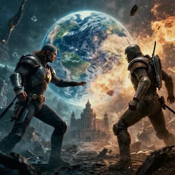 a world clashing into another world epic cinmemmatic shot