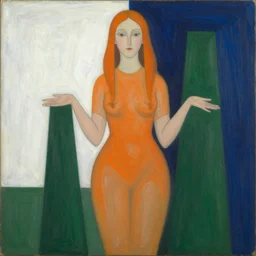 born under a bad sign, good luck and trouble are my only friends, colors white!!, orange, dark green, dark blue, abstract oil painting by leonora carrington, by max ernst